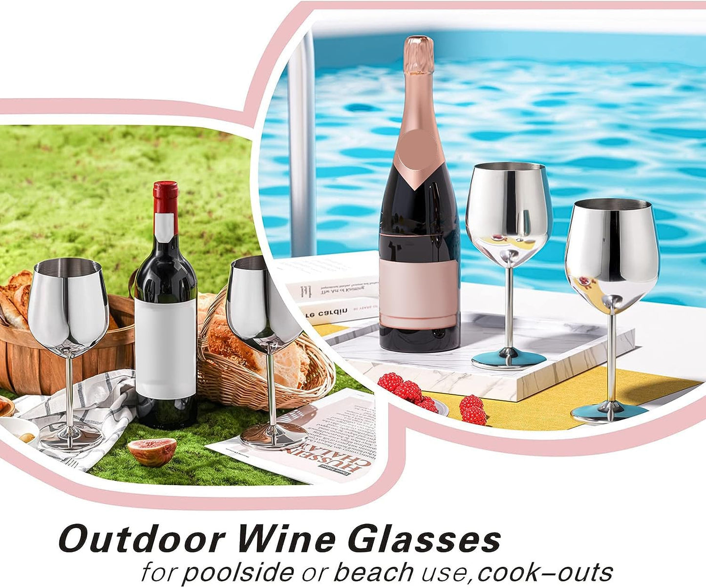 WOTOR Stainless Steel Wine Glasses Set of 4, 18oz Unbreakable Metal Wine Glass, Fancy, Unique Wine Goblets for Outdoor, Travel, Camping and Pool, Ideal Gift for Wine Lovers (Silver)