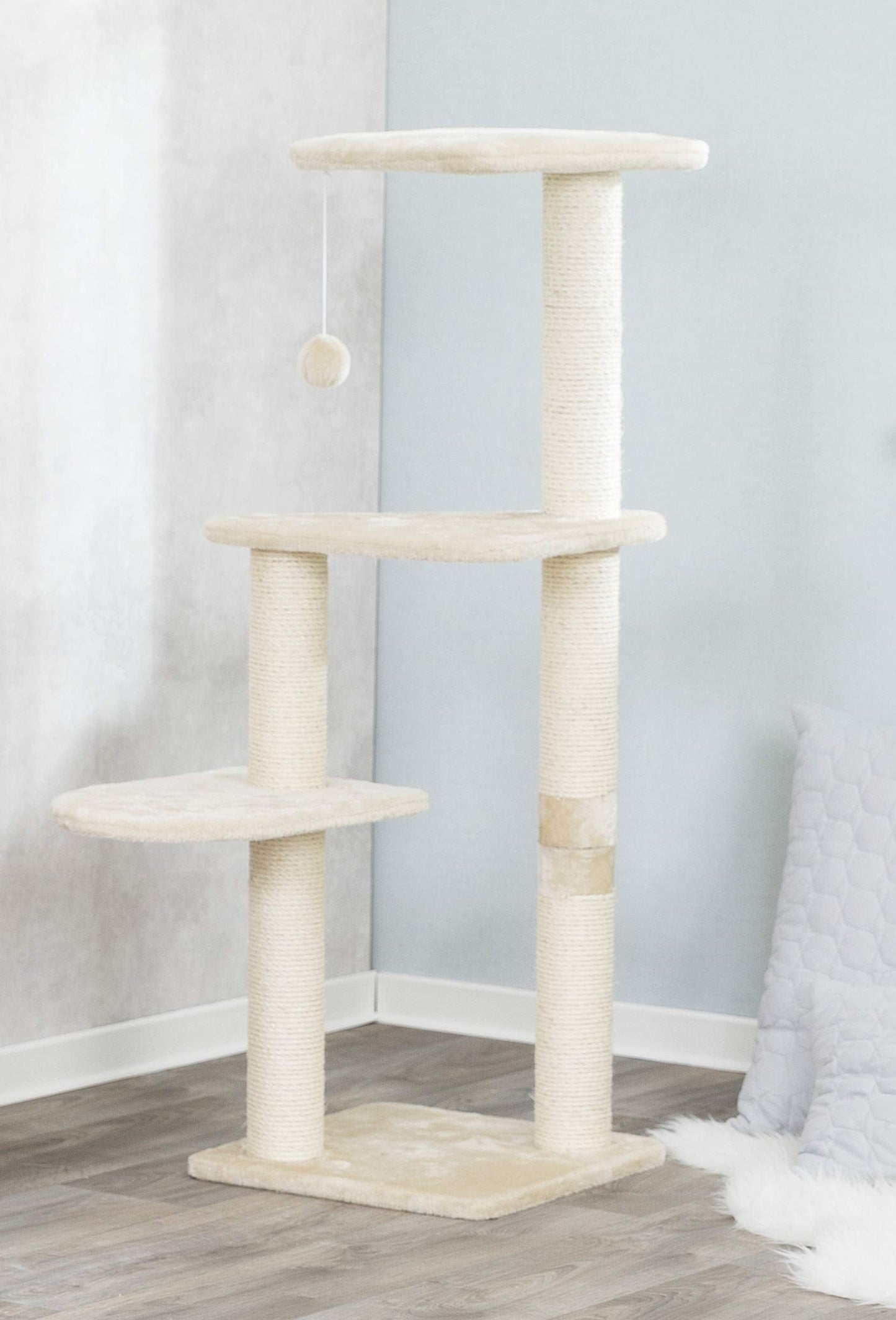 TRIXIE Pet Products Altea Cat Tree (Beige with paw prints), large (16 x 16 x 46 in.) (43884)