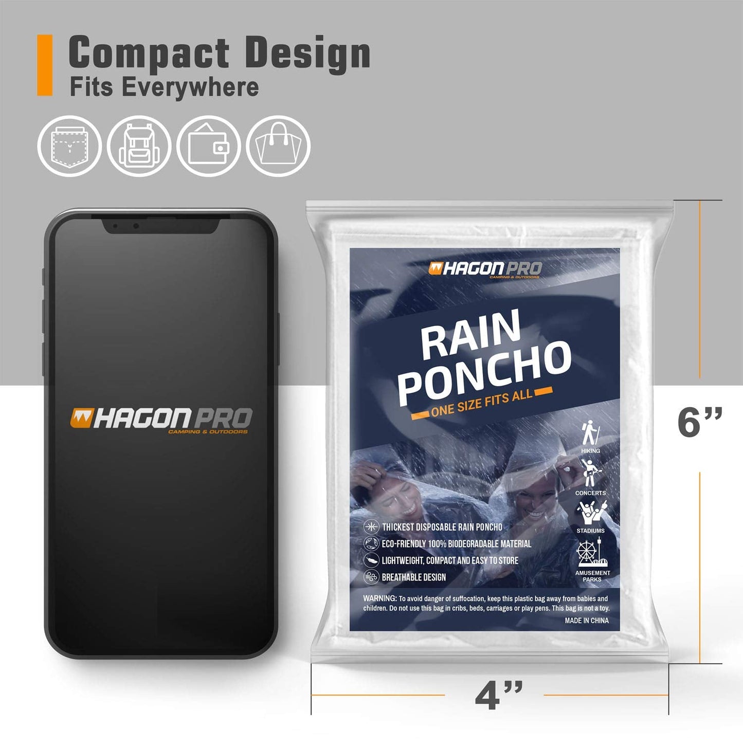 Hagon PRO Disposable Rain Ponchos for Adults (5 Pack)