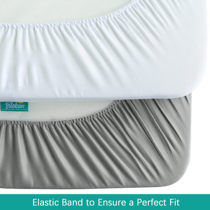 Biloban Pack and Play Sheets Waterproof 2 Pack Fitted, Compatible with Baby Graco/Dream On Me/Baby Trend/Pamo Babe Pack n Play/Playard and Other 38" X 26" Playpen Mattress, Grey & White