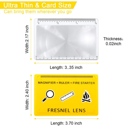 Frienda 20 Pieces Pocket Magnifying Glass Fresnel Lens Credit Card Pocket Magnifier Plastic Ruler Starting Solar Fire Emergency Bushcraft Outdoor Survival Leisure for Classroom Home Office