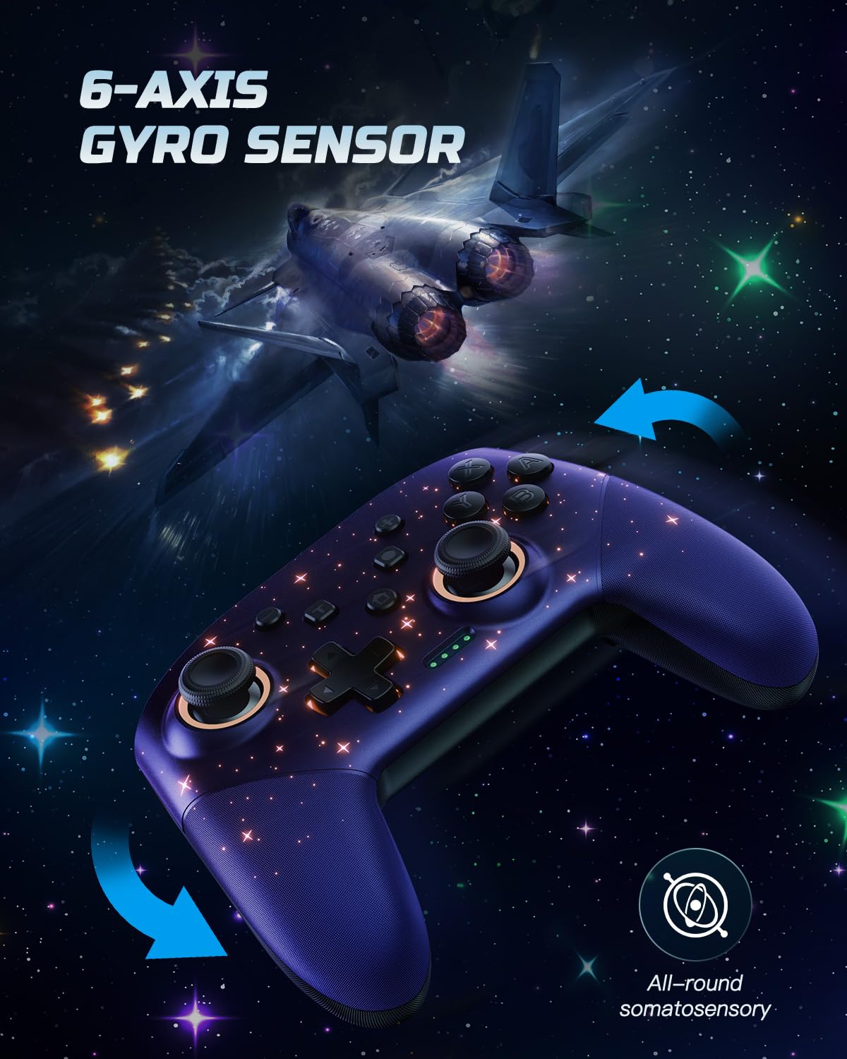 VOYEE Switch Controller, LED Star Wireless Pro Controllers Compatible with Lite/OLED, Multi-Platform Windows PC with 9 Colors Colorful RGB Lights/Programmable/Vibration/Turbo/Wakeup