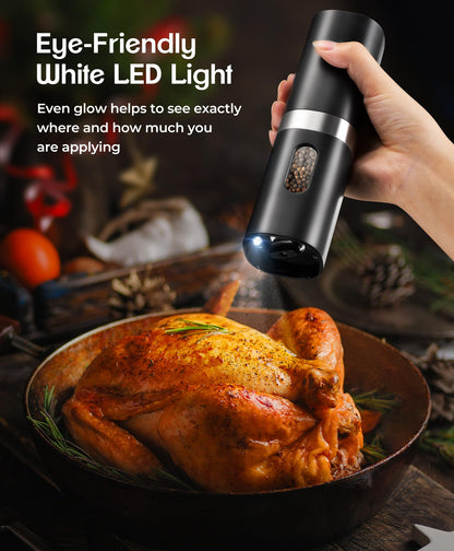 Electric Salt and Pepper Grinder Set, New Rechargeable Salt and Pepper Mill with 4*Rechargeable Batteries, Charging Base, White Light, One Hand Automatic Operation, Black, 2Pack