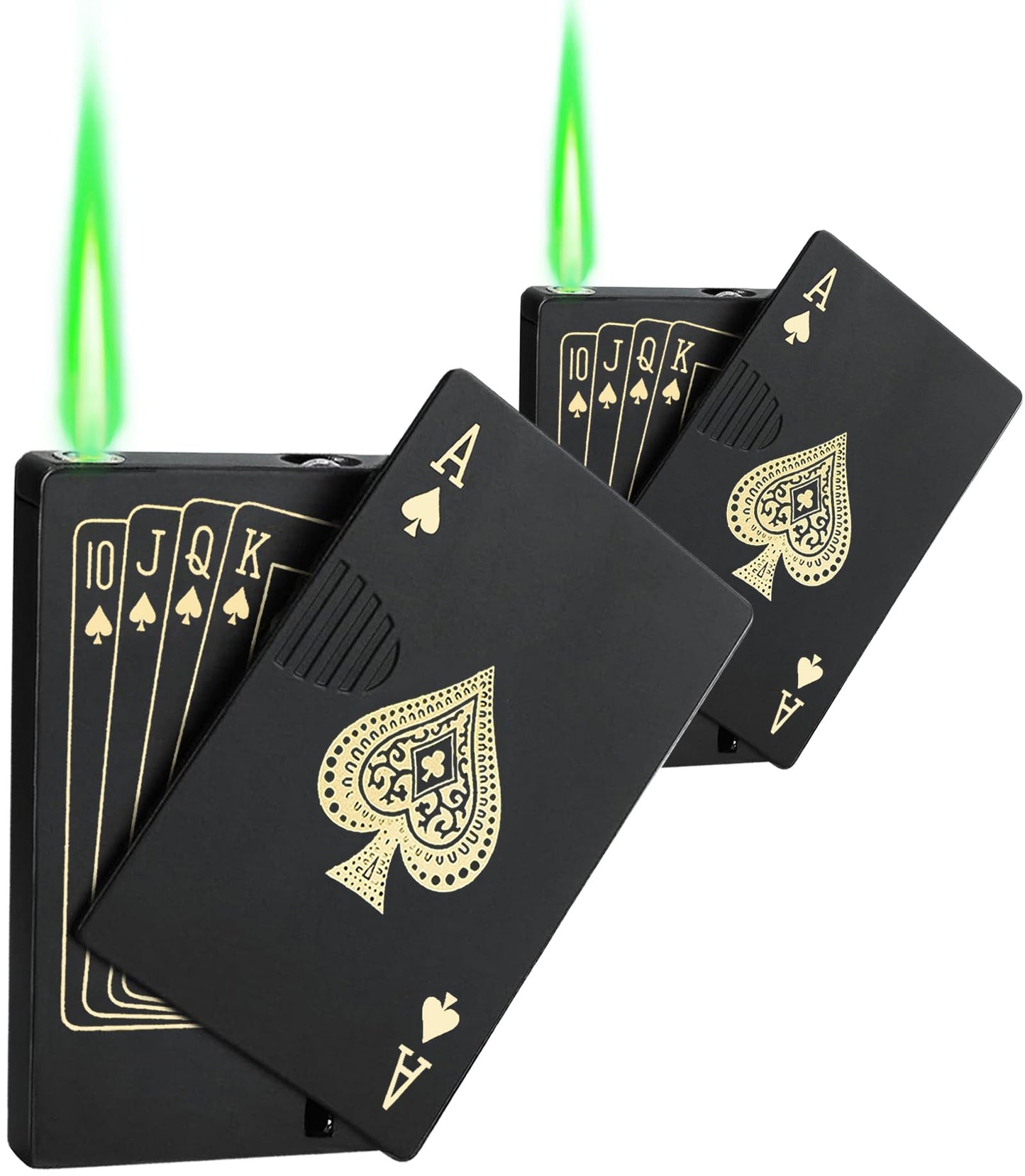 Zoocura 2 Pack Jet Torch Lighter Ace Card Lighter Green Flame Refillable Butane Lighter Ace of Spades Cool Lighter Adjustable Windproof Poker Lighter Playing Cards Pocket Lighter (Without Gas)