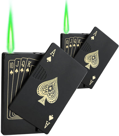Zoocura 2 Pack Jet Torch Lighter Ace Card Lighter Green Flame Refillable Butane Lighter Ace of Spades Cool Lighter Adjustable Windproof Poker Lighter Playing Cards Pocket Lighter (Without Gas)