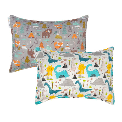 ALVABABY Toddler Pillowcases 2 Pack Organic Cotton Kids Pillow Cover Fit 13"x 18" or 12"x16" Envelope for Girl Boy Sleepy Travel Dinosaur Bear