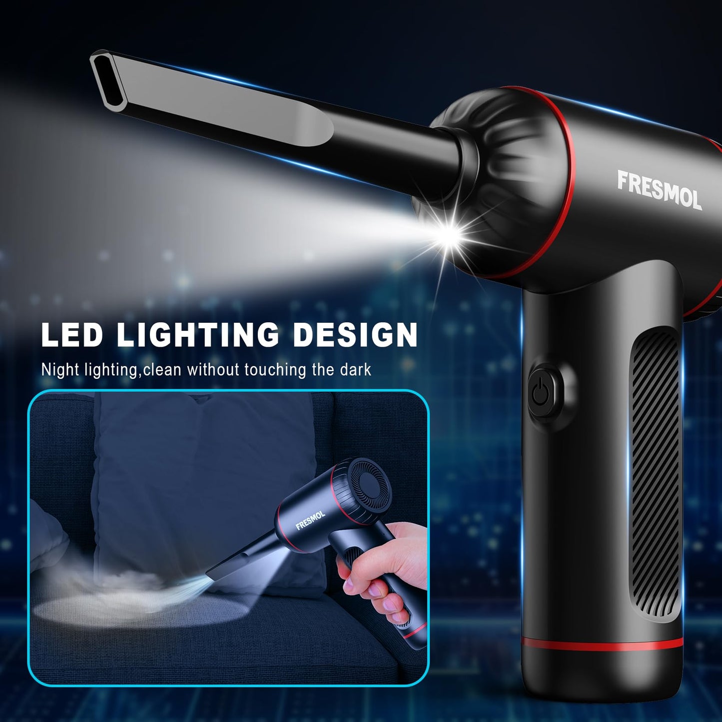 Compressed Air Duster,3 Gear Adjustable 100000RPM Electric Air Duster, Rechargeable Cordless Air Blower with LED Light for Computer Keyboard Electric Devices Cleaning. Replaces Compressed Air Cans