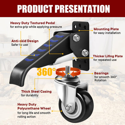 SPACECARE Retractable Workbench Casters Kit, Heavy Duty Workbenches Wheeels with 600 lbs Capacity, Adjustable Workbench Casters for Workbenches, Tables, and Cabinets, Easy to Install 4 Pack