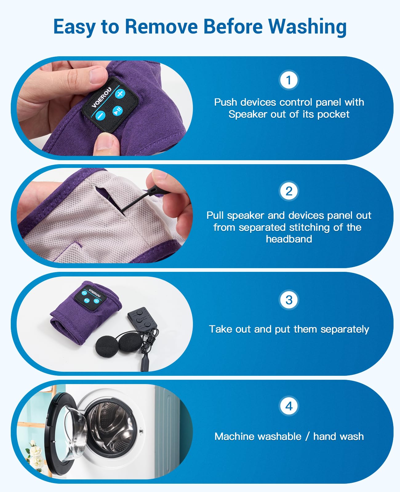 Voerou Sleep Headphones Bluetooth Headband - 10Hrs Adjustable Wireless Sports Sleeping Headphones with Hi Fi Sound, Tech Gifts for Men Women Side Sleepers Office Nap, Travel, Yoga, Workout, Meditation