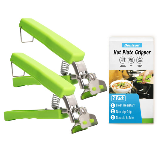 2 Pack Hot Plate Gripper Clips Holder Tongs for Moving Hot Plate Bowls Pizza Pan Air Fryer Microwave Oven with Food Out, Green