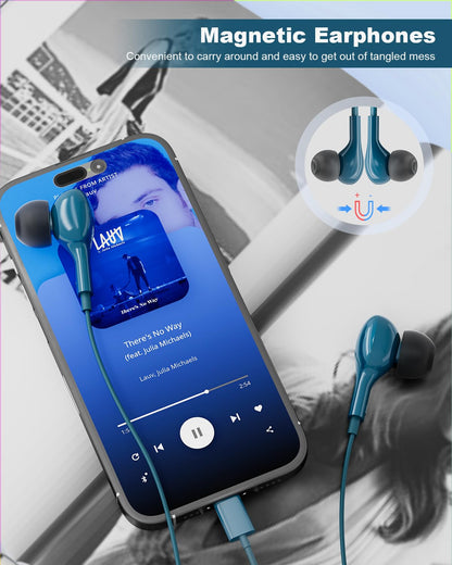 USB C Headphones Wired Earbuds Magnetic in-Ear Headphones C Type for Samsung Galaxy S24 S23 Ultra S25 S22 iPhone 15 16 17 Pro Max iPad Pro with Microphone HiFi Stereo for A56 A54 A35 A54 5g A16
