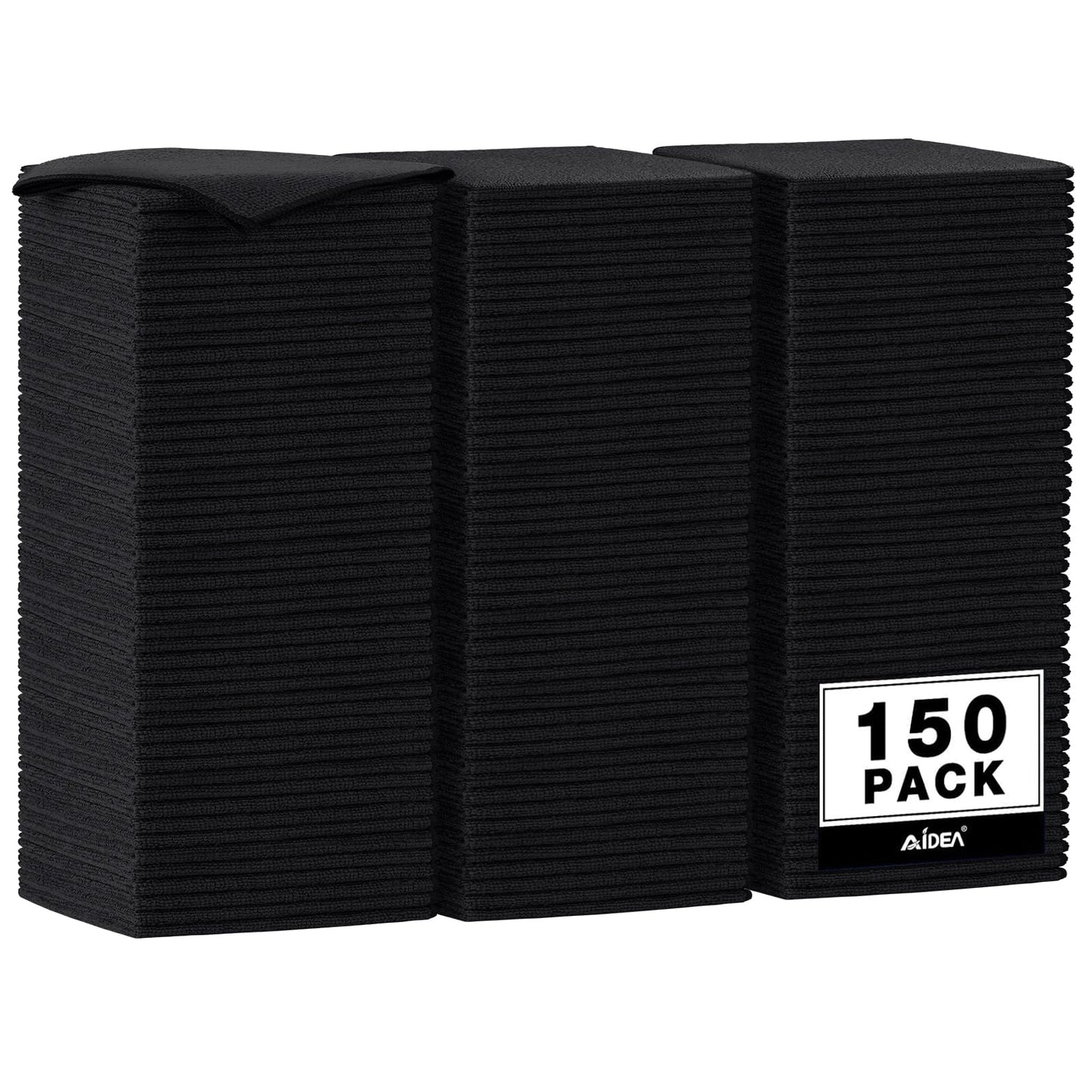 AIDEA Microfiber Cleaning Cloth Black 150PK, Microfiber Towels for Cars, Premium Car Cloths, Dusting Cloth Lint Free Cleaning Rags for SUVs, House, Kitchen, Window, Workshops,12×12"