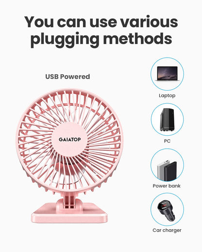 Gaiatop USB Desk Fan, Small But Powerful, Personal Portable Quiet 3 Speeds, Adjustable Mini Table Desktop fan for Cooling Home Office Car Summer Travel Gifts Pink