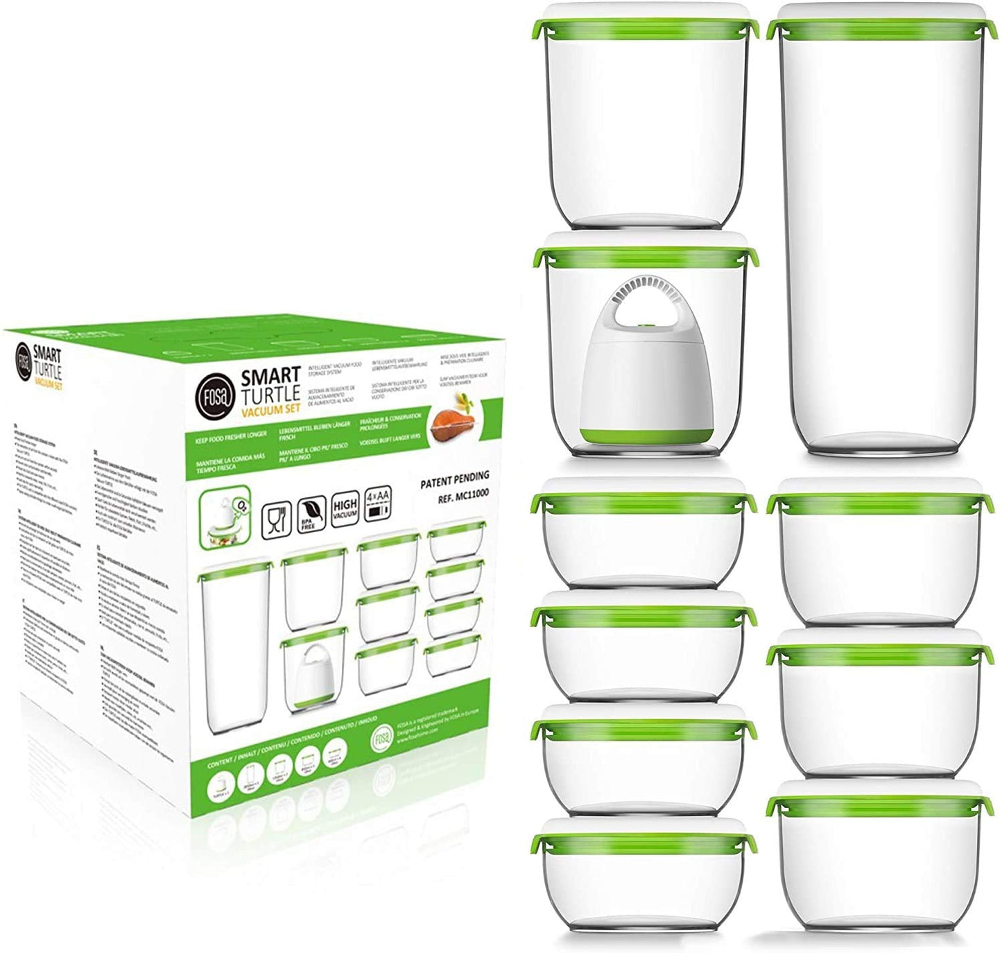 FOSA Vacuum Seal Food Storage System Reusable Container Deluxe Set with Vacuum and 10 Reusable containers
