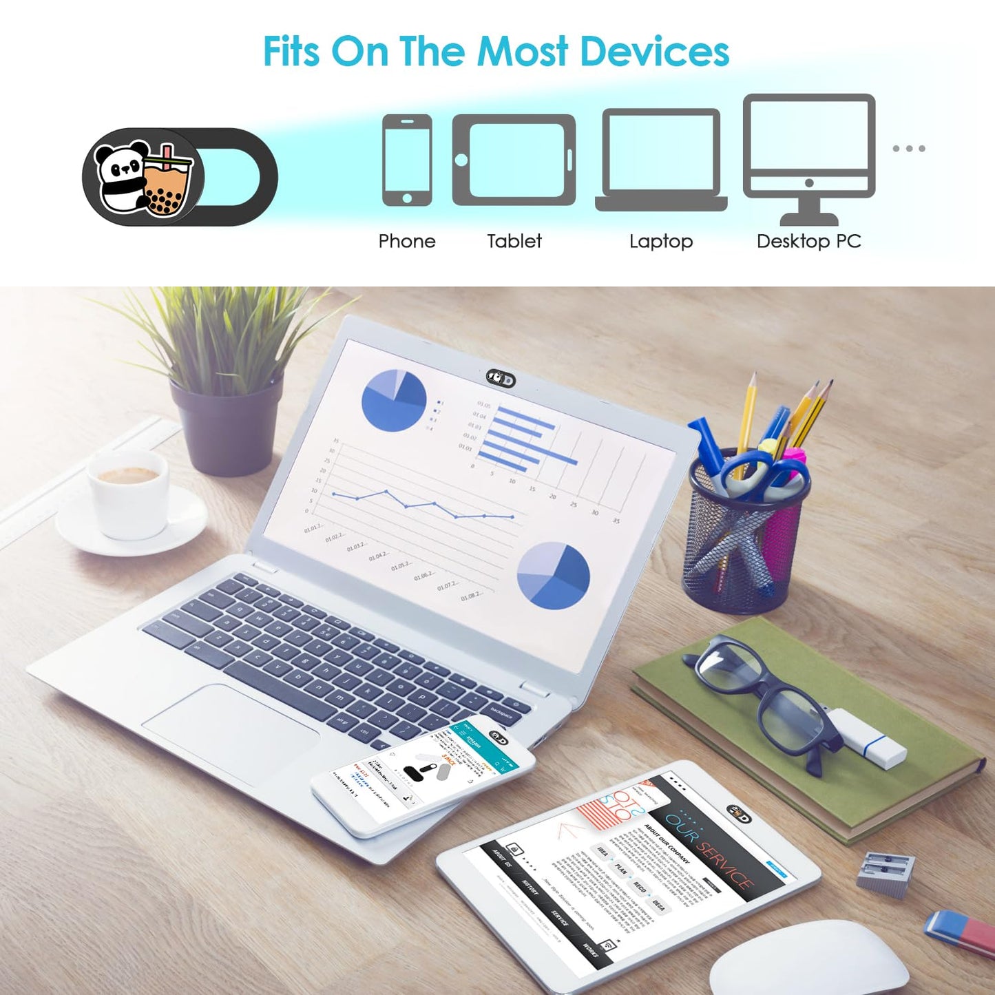 Webcam Cover, 0.02 inch Panda Laptop Camera Cover, Cute Accessories for Laptop PC iPhone iPad iMac MacBook Pro Air Computer Smartphone Tablet, Camera Cover Slide Protect Your Personal Privacy