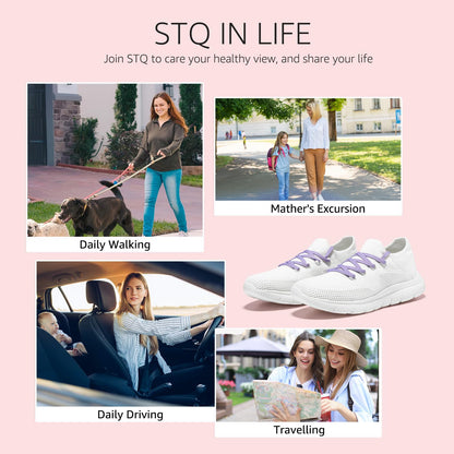 STQ Slip on Tennis Shoes Women Walking Gym Fitness Workout Shoes for Women White Purple Size 8.5