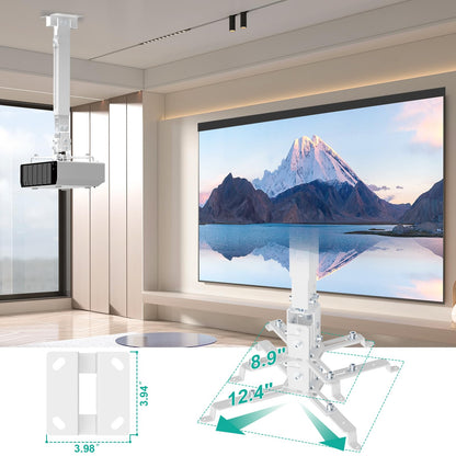 WALI Projector Mount Ceiling/Wall - Universal 3-in-1 Bracket with Extension Pole, Height Adjustable Holder for LCD/DLP Projectors, Supports up to 44lbs, White (PM-003-W)
