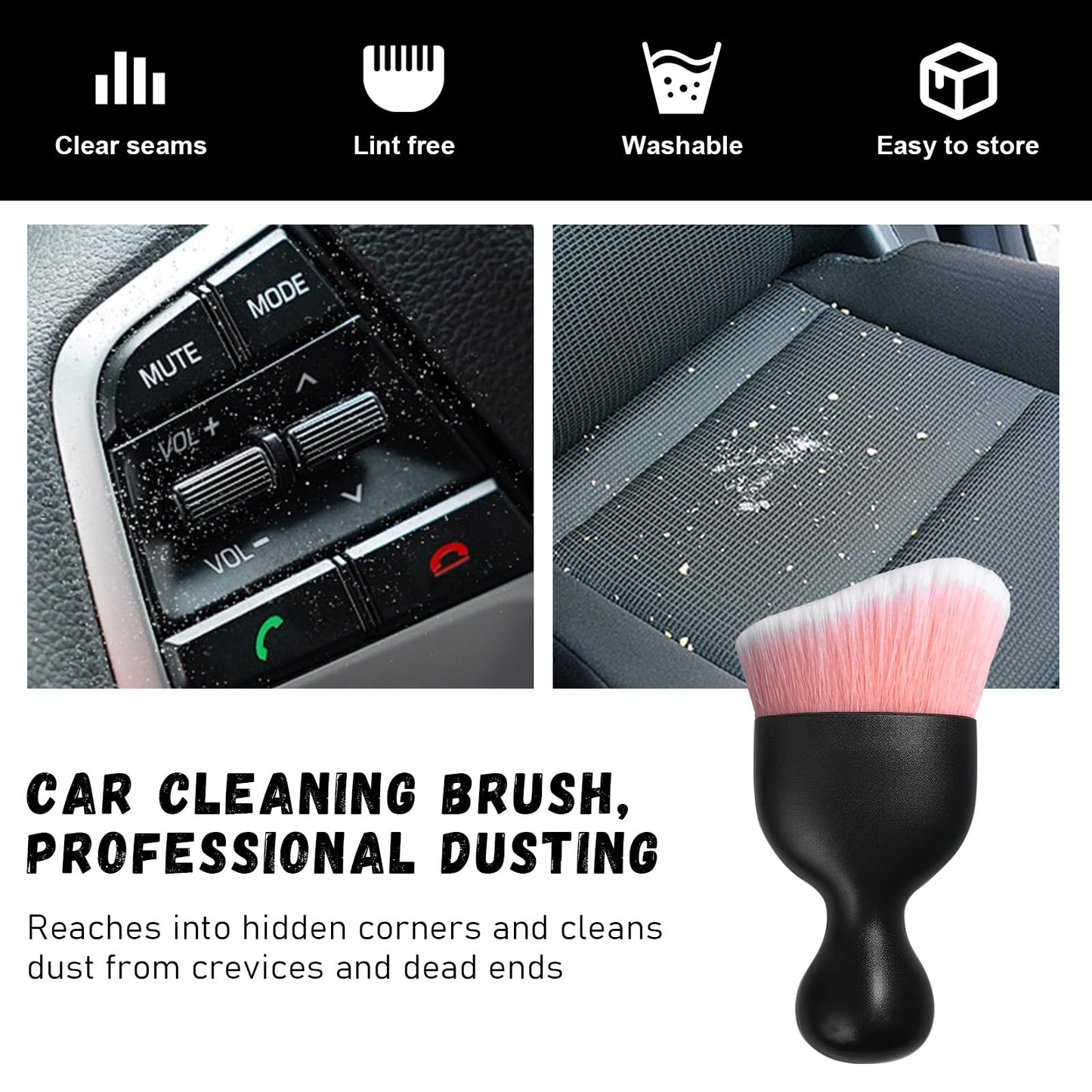 Ziciner Car Detailing Brush, Curved Soft Bristles Auto Removal Dust Collectors, Universal Vehicle Dashboard, Air Conditioner Vents etc Interior Cleaning Tool Accessory (Pink/White)