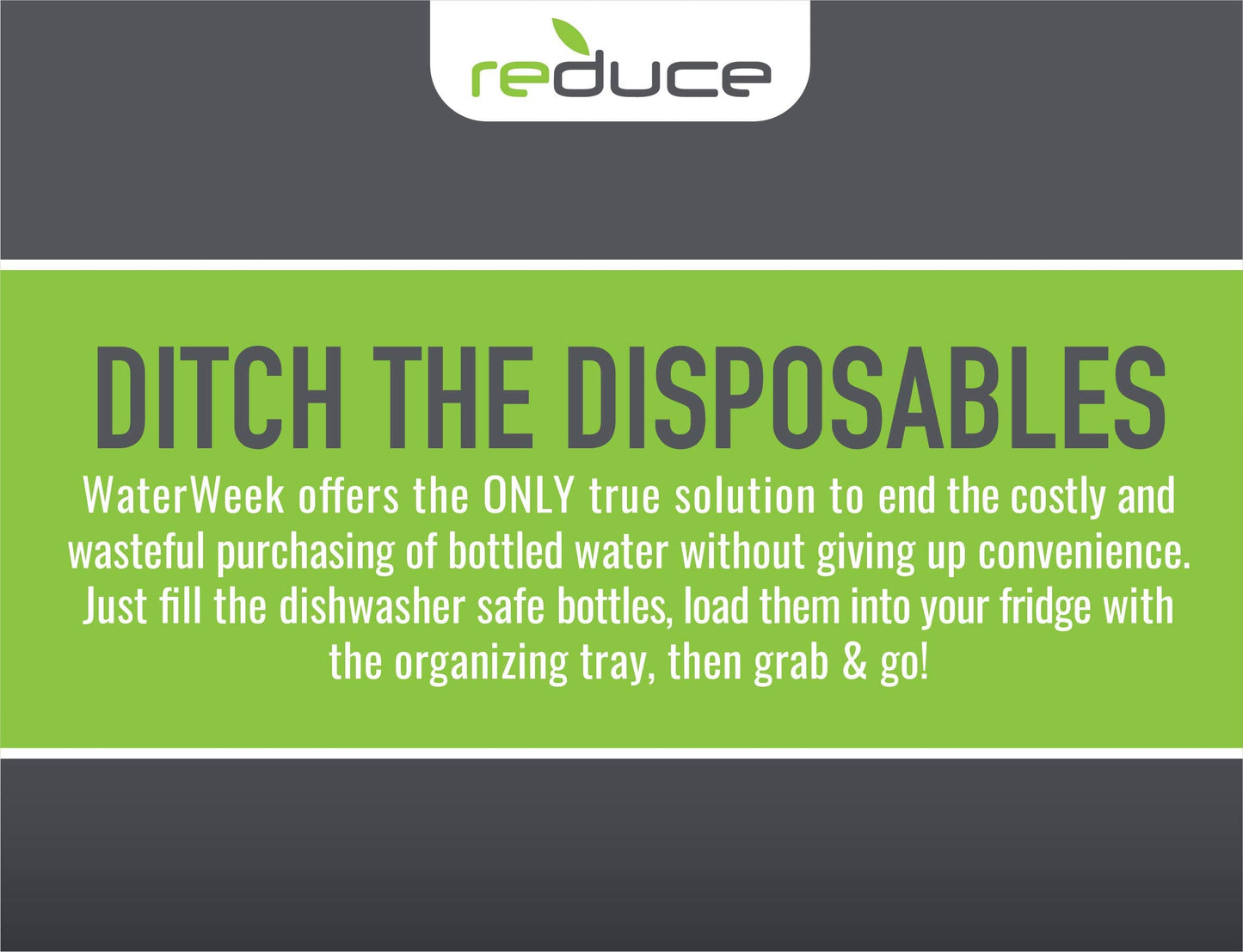 Reduce WaterWeek Reusable Water Bottle Set, 20oz – Plastic Reusable Water Bottle Set of 5, Plus Fridge Tray – BPA-Free, Leak Proof Twist Off Cap – Bliss