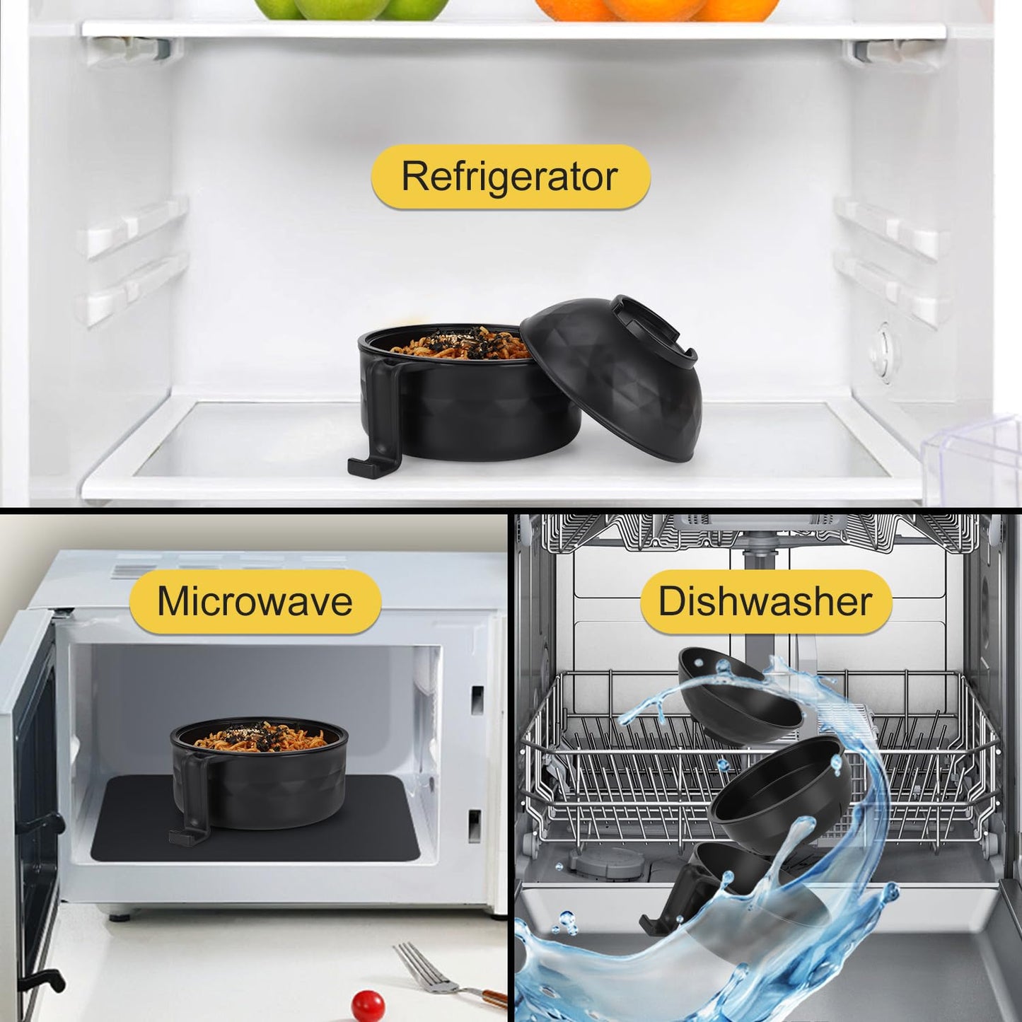 Ramen Bowl Set, Ramen Cooker 33 oz, Ramen Bowls with Chopsticks and Spoon, Microwave Pasta Cooker, College Dorm Essentials for Girls Guys (Black)