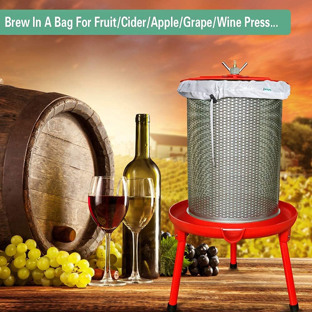 Bellamei Brew Bags Extra Large Reusable 2 Pack 250 Micron Fine Mesh Bag for Fruit Cider Apple Grape Wine Press Drawstring Straining Brew in a Bag (2 pack-22"×26")