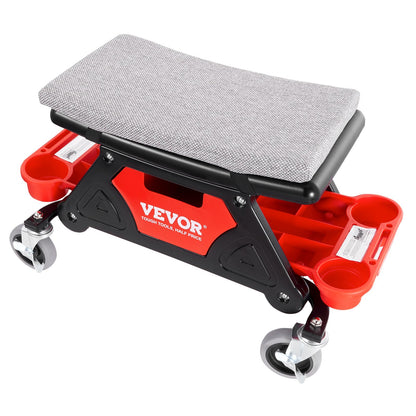 VEVOR Mechanic Stool 300 LBS Capacity Garage Stool Gift for Men, Heavy Duty Rolling Mechanics Seat, with Three Slide Out Tool Trays and Drawer, Tools for Automotive Auto Repair