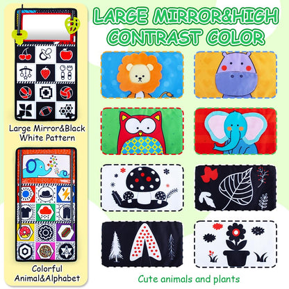 Teytoy Tummy Time Newborn Mirror - Infant Toys 0-3 Months with Brain Developmental Baby Mirror, Cloth Book & Teethers, High Contrast Black and White Sensory Toys for 4-12 Months