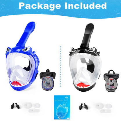 Snorkeling Gear for Kids, Full Face Snorkel Mask for Kids with 180° Panoramic View, Kids Snorkeling Set Featuring Anti-Leak and Anti-Fog Foldable Dry Top Design for Safe Underwater Adventures, 2 Pack