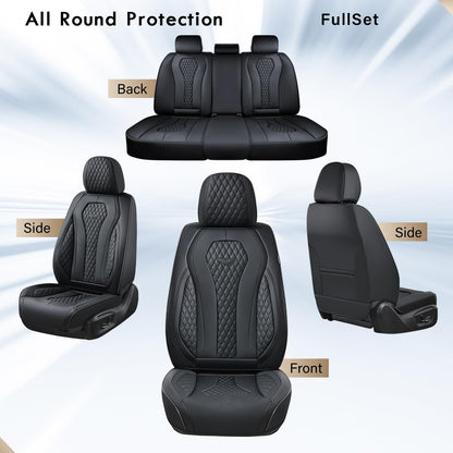 Coverado Seat Covers, Car Seat Covers Full Set, Black Car Seat Cover, Car Seat Covers Front Seats Back Seat Cover, Waterproof Car Seat Cushion, Leather Seat Covers Seat Protector Fit for Most Cars