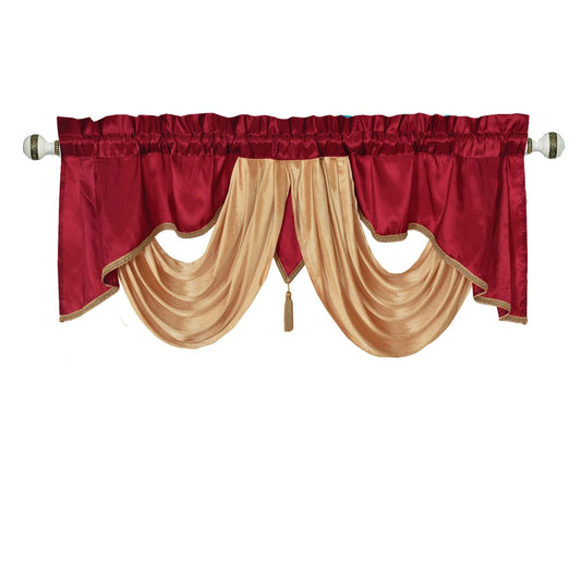 Valarie Fancy Window Valance. 54 x 18 inches. Taffeta Fabric with Soft Satin Swag. Add Some Royal luxruy Accent to Your Home. (Burgundy)