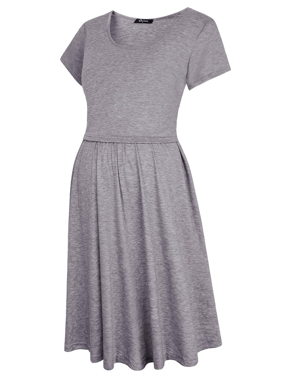 Quinee Nursing Outfit,Ladies Short Sleeve Round Neck Summer Casual Cotton Breastfeeding Friendly Dress for Baby Shower Comfy Easy Fit Pleats 2XL Large Oversize Maternity Tunic Grey XXL