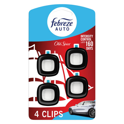 Febreze Car Air Freshener Vent Clip Old Spice Scent, .07 oz. Car Vent Clip, Pack of 4