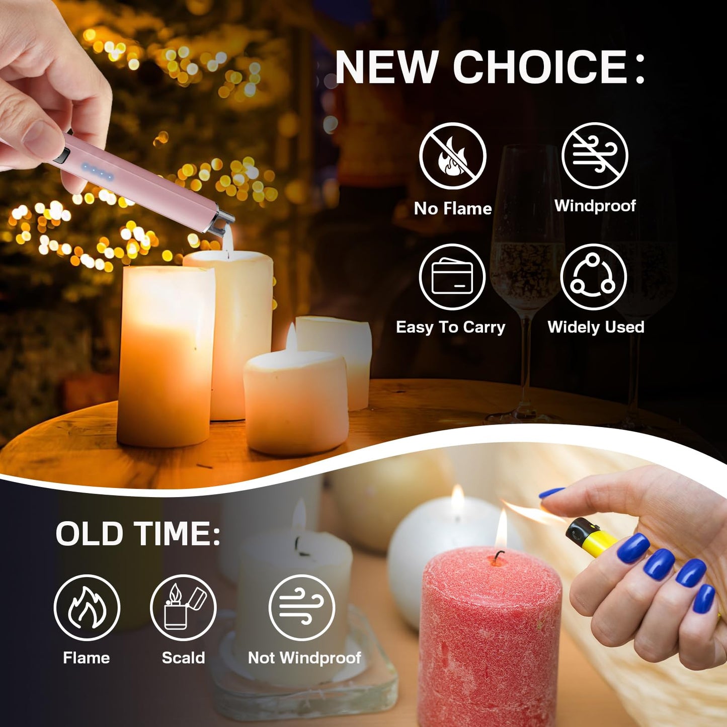 TOPKAY Electric Lighter Candle Lighter Windproof Flameless USB Rechargeable Plasma Arc Long Lighter for Grill Firework Kitchen Camping (Rose Gold)