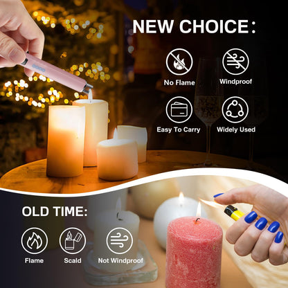 TOPKAY Electric Lighter Candle Lighter Windproof Flameless USB Rechargeable Plasma Arc Long Lighter for Grill Firework Kitchen Camping (Rose Gold)