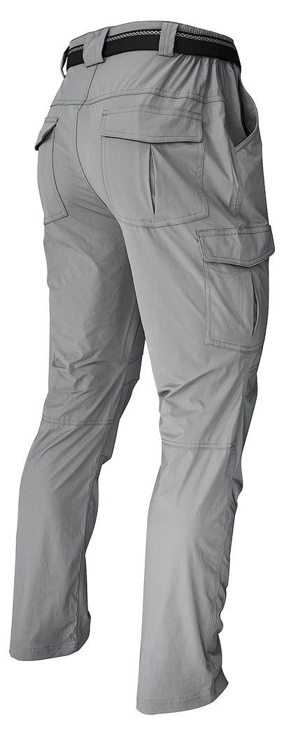 WENRONSTA Men's Hiking Work Cargo Pants Quick-Dry Lightweight Waterproof 6 Pockets Outdoor Mountain Fishing Camping Pants Light Grey XXL