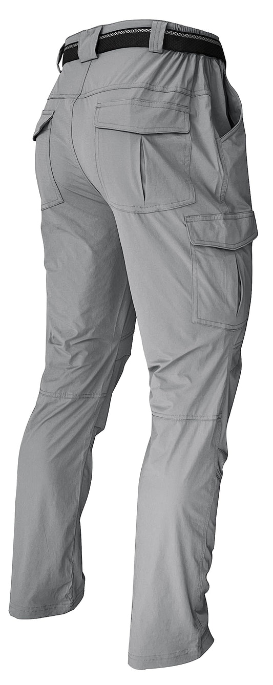 WENRONSTA Men's Hiking Work Cargo Pants Quick-Dry Lightweight Waterproof 6 Pockets Outdoor Mountain Fishing Camping Pants Light Grey XXL
