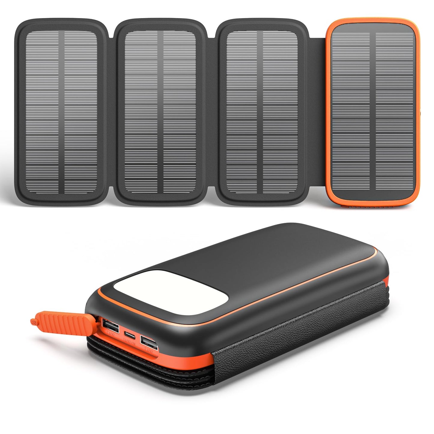 CONXWAN Solar Charger Power Bank – 27000mAh USB C Solar Phone Charger with 3 USB Outputs with 4 Foldable Solar Panels Battery Pack Charger Compatible with Most Smart Phone