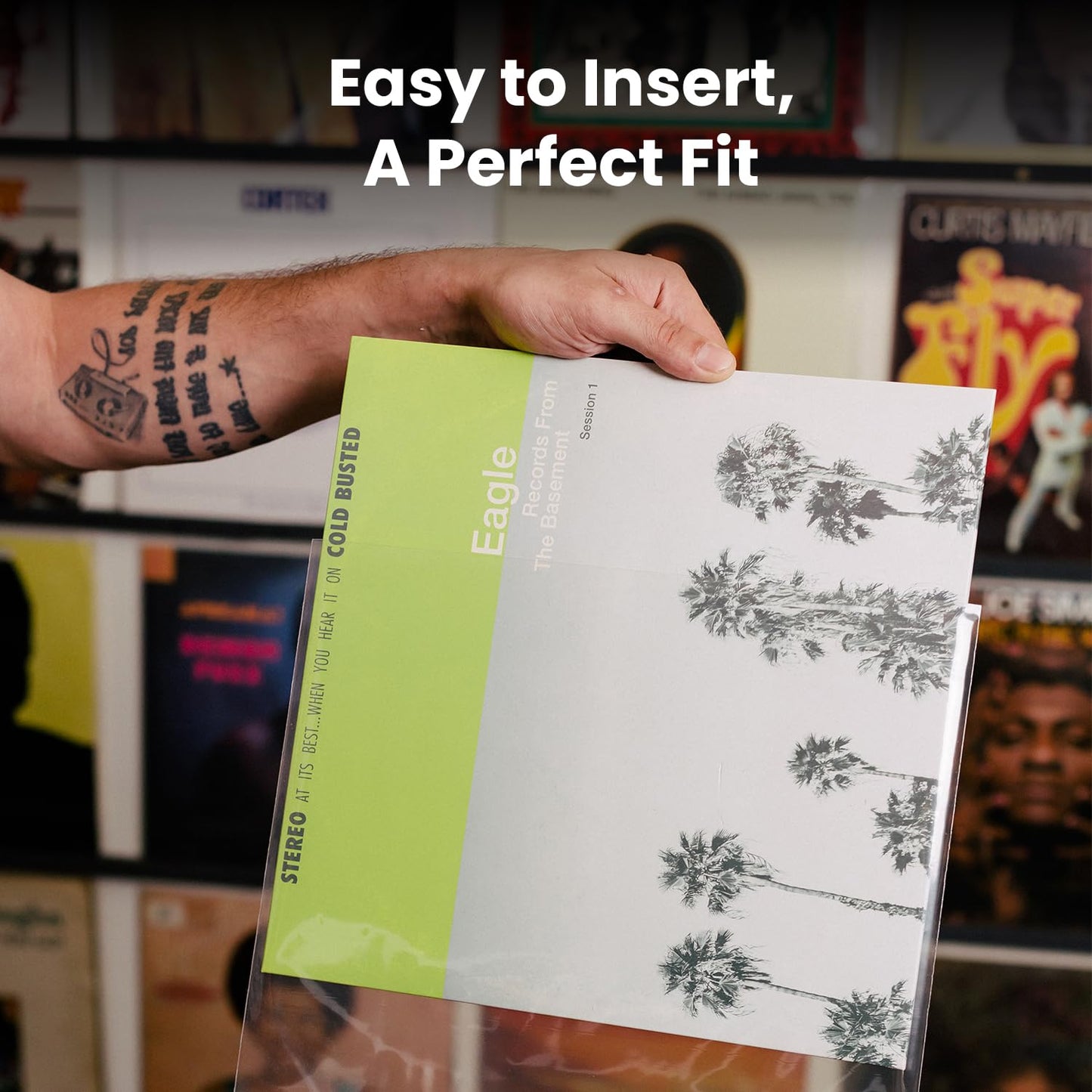 EVEO 100 Vinyl Record Sleeves Outer – Crystal Clear Outer Vinyl Sleeves LP Album Covers 12.75"x12.75" | Perfect Fit Protective 3 Mil Protection for Single & Double LPs - Archival Quality