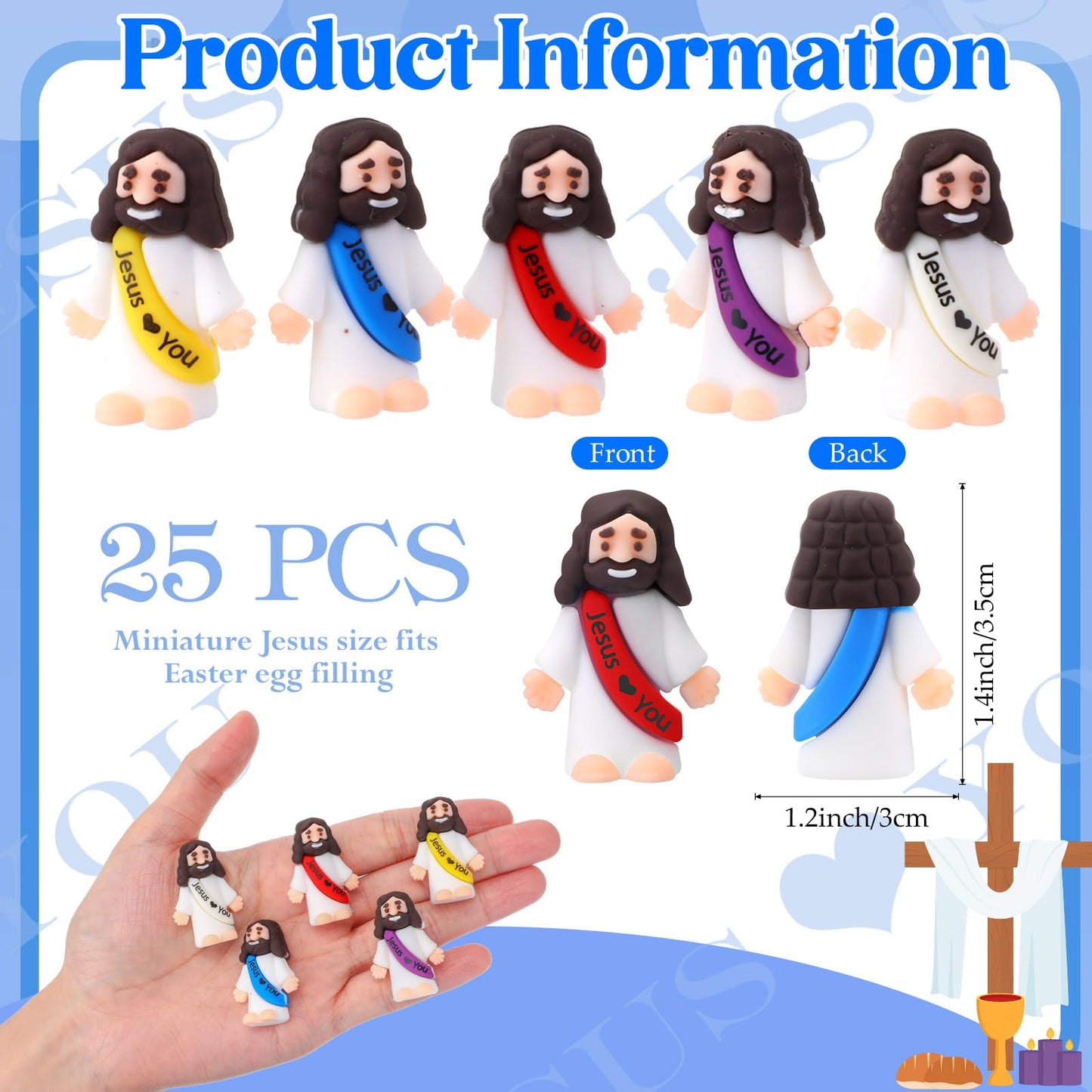 Bememo 25 Pcs Little Jesus Figures Original Design Jesus Love You Mini Rubber Toys to Hide and Seek Christmas Religious Party Favors Sunday School Baptism Gifts(Lively Colors)