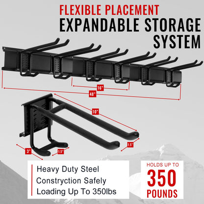 Aking Ace Wall Mount Tool Storage Rack, Heavy Duty Garage Storage Tool Organizer, Garden Tool Wall Hooks and Hangers, Hold Up to 350lbs Black