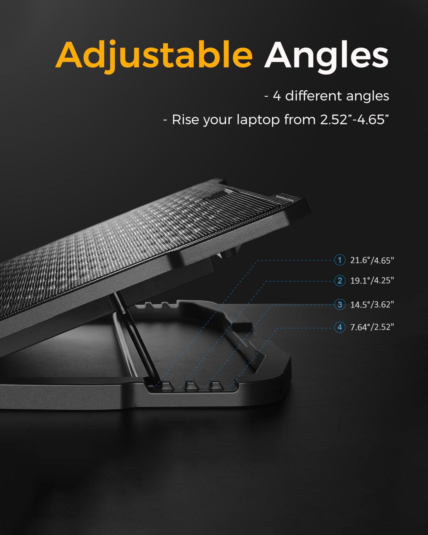 AICHESON Laptop Cooling Pad 5 Fans Up to 17.3 Inch Heavy Notebook Cooler, Blue LED Lights, 2 USB Ports, S035, Blue-5fans