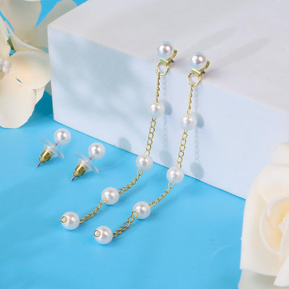 Trinckle Pearl Earrings for Women, 14k Gold Pearl Drop Earrings Statement Boho Earings, 5mm White Gold Dangle Accessories for Bride Wedding, Guest Formal Jewelry Bridal Gifts for Summer Prom Birthday