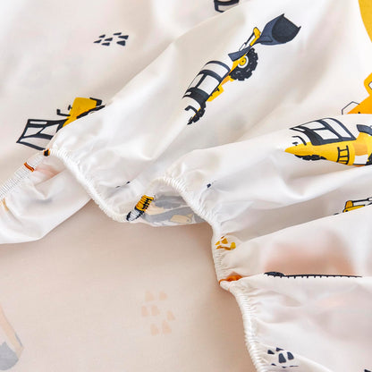 URBONUR 4-Piece Toddler Bedding Set for Boys Construction Car Printed Vehicles Toddler Comforter Set with Sheets Lightweight and Soft Perfect for Kids 2-6 Year Old Toddler Bed in a Bag