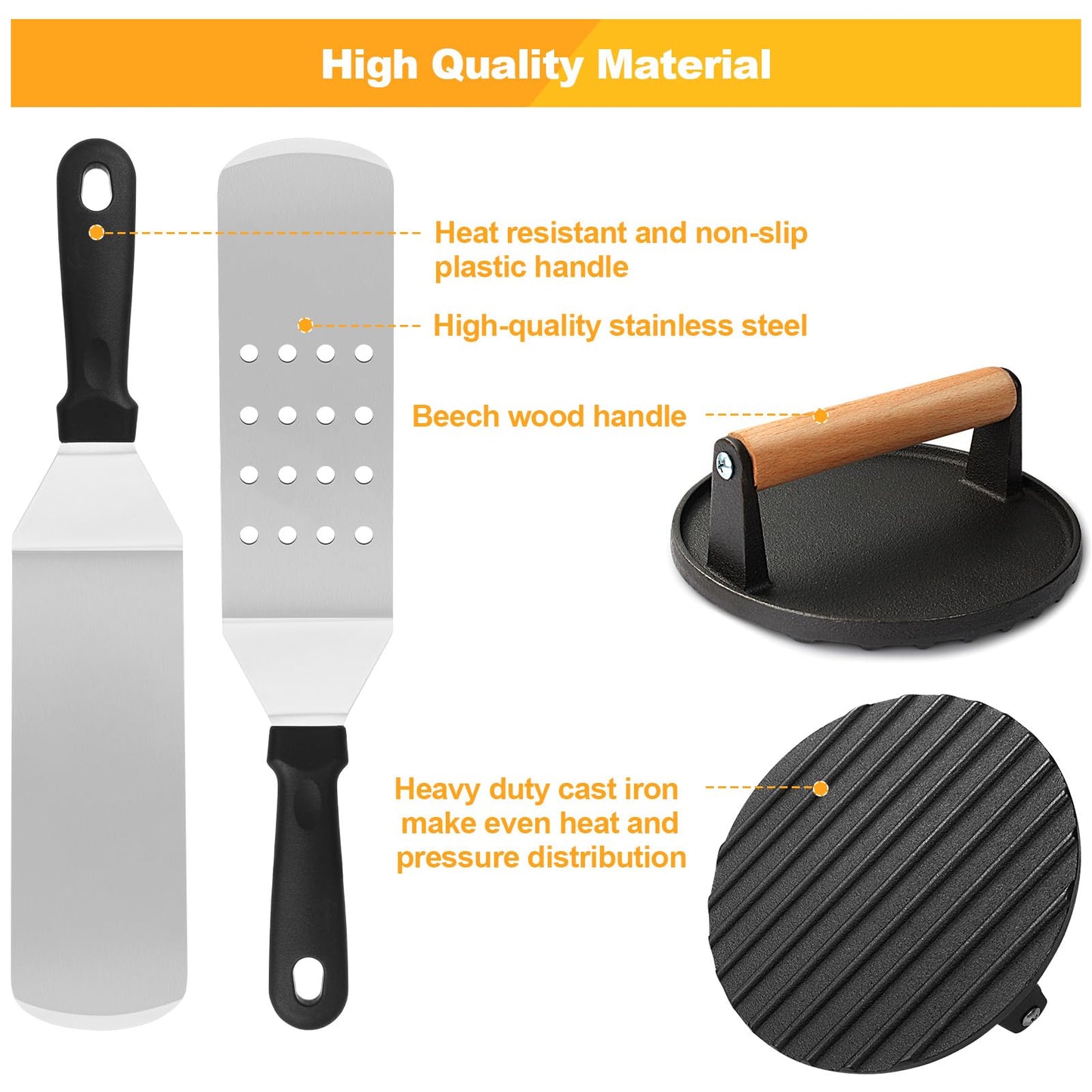 Griddle Accessories Kit, Terlulu 29 PCS Flat Top Grill Accessories for Blackstone and Camp Chef, Metal Spatula Set with Burger Press, Melting Dome, Scraper, Tongs, Carry Bag for Outdoor Grilling BBQ