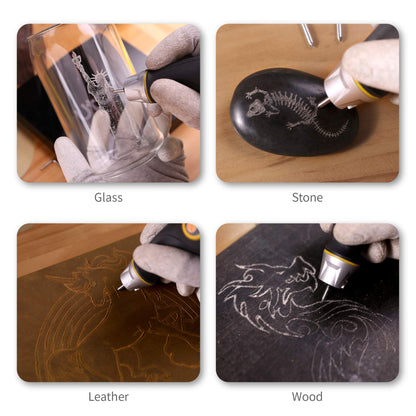 UTOOL Engraver Pen with Letter/Number Stencil, 24W Handheld Etching Tool for Wood Metal Glass Engraving with 4 Replaceable Tungsten Carbide Steel Bits