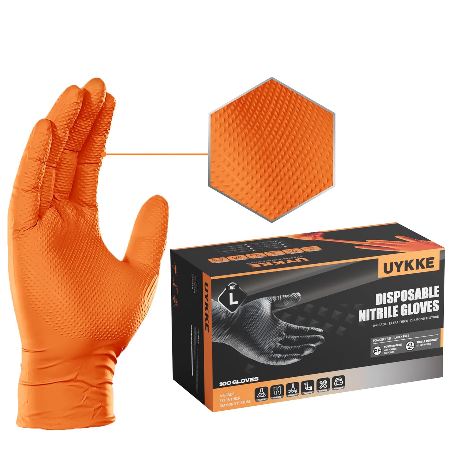 UYKKE 10mil Nitrile Gloves Disposable Rubber Latex Mechanic Gloves,Industrial Disposable Mechanic Latex Rubber Mechanics Glove Heavy Duty Nitrile Glove XL with Diamond Textured(101, X-Large)