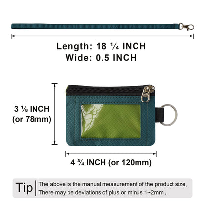 CHENSPRX Minimalist RFID Blocking Small Wallet with ID Window,WaterResistant Zip Id Case Wallet with Lanyard Keychain for Cards,Cash,Travel,Women,Men (GreenOnion+DarkGreen)