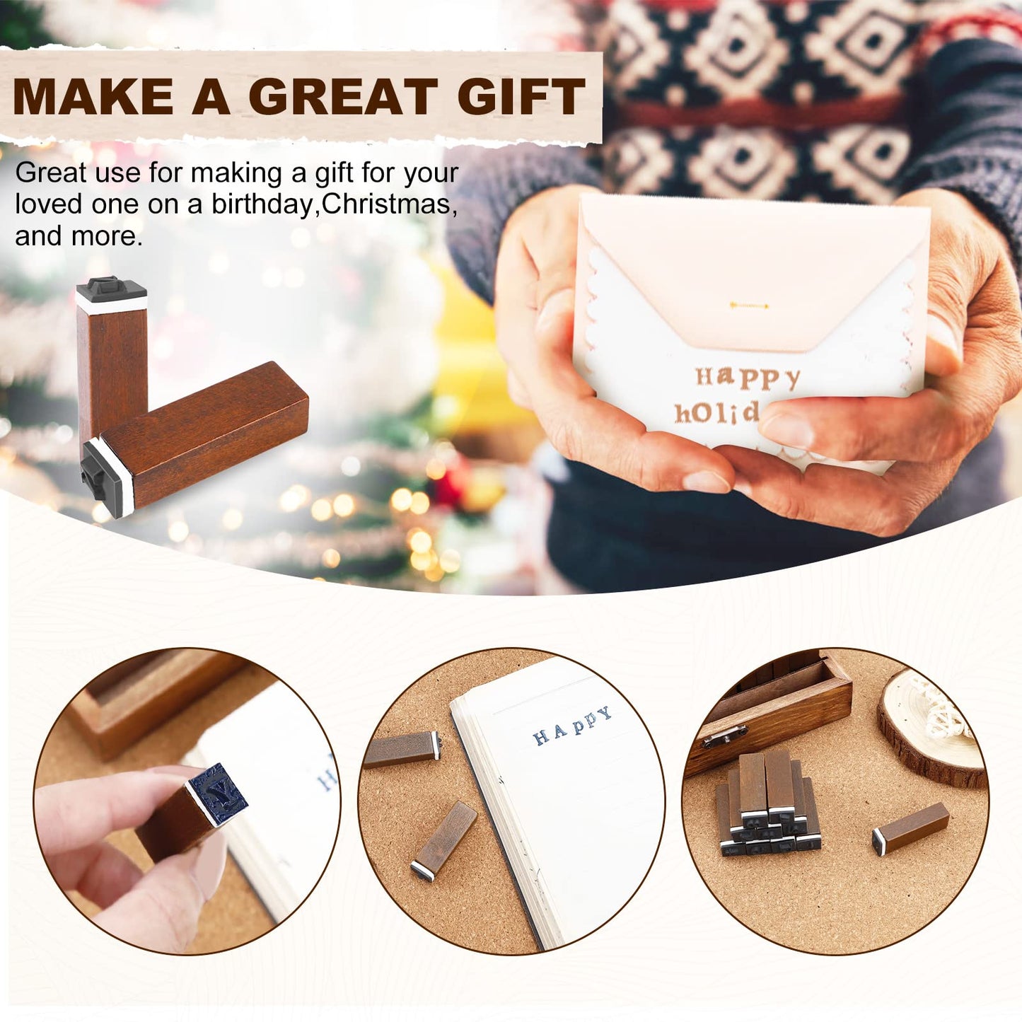 UCEC 70pcs Alphabet Stamps for Clay, Rubber Letter Stamps for Crafting, Wooden Letter Number and Symbol Stamp Set for Scrapbooking Supplies DIY Craft Card Making