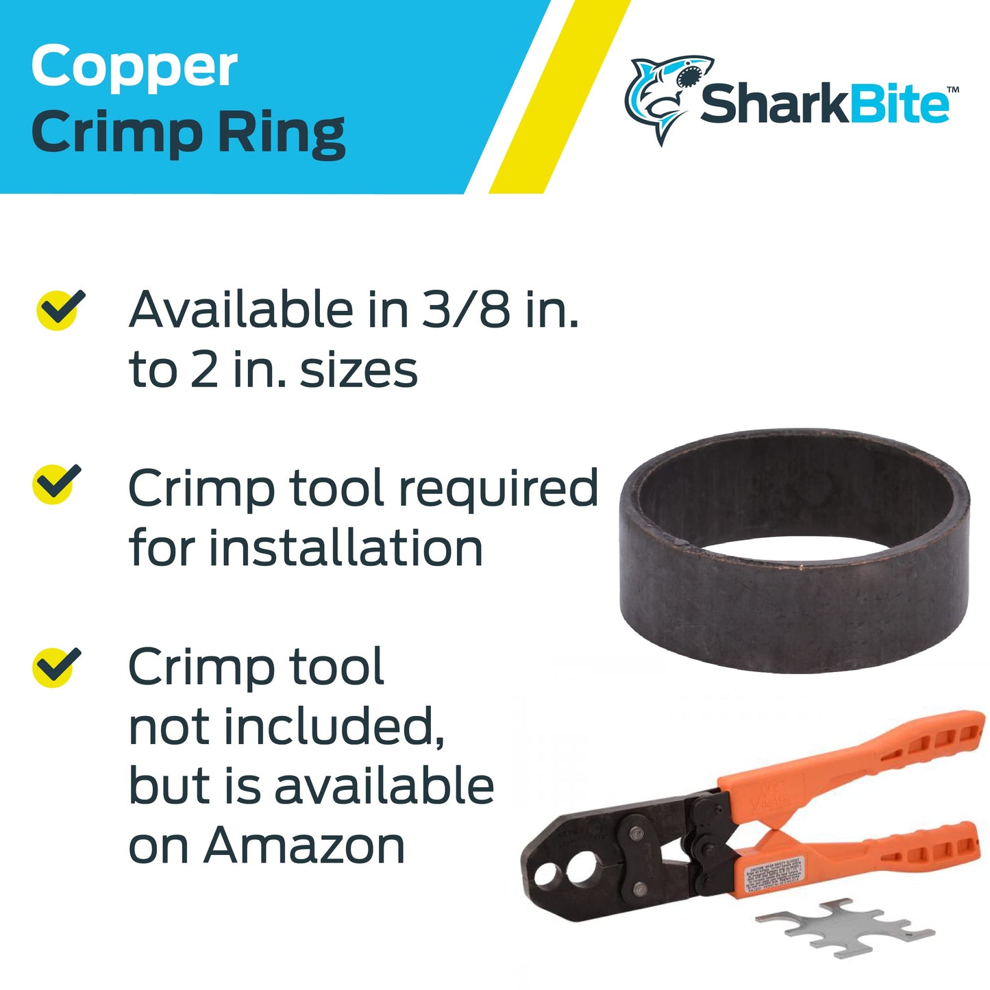SharkBite 3/4 Inch Copper Crimp Rings, Pack of 25, PEX Pipe, PE-RT, 23103CP25