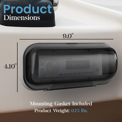 Pyle Water Resistant Marine Stereo Cover - Smoke Colored Heavy Duty Boat Radio Protector Shield with Flip-up Door & Spring Loaded Release - Mounting Gasket Included - PLMRCW1